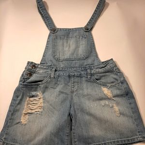 Jean Distressed Short Overalls